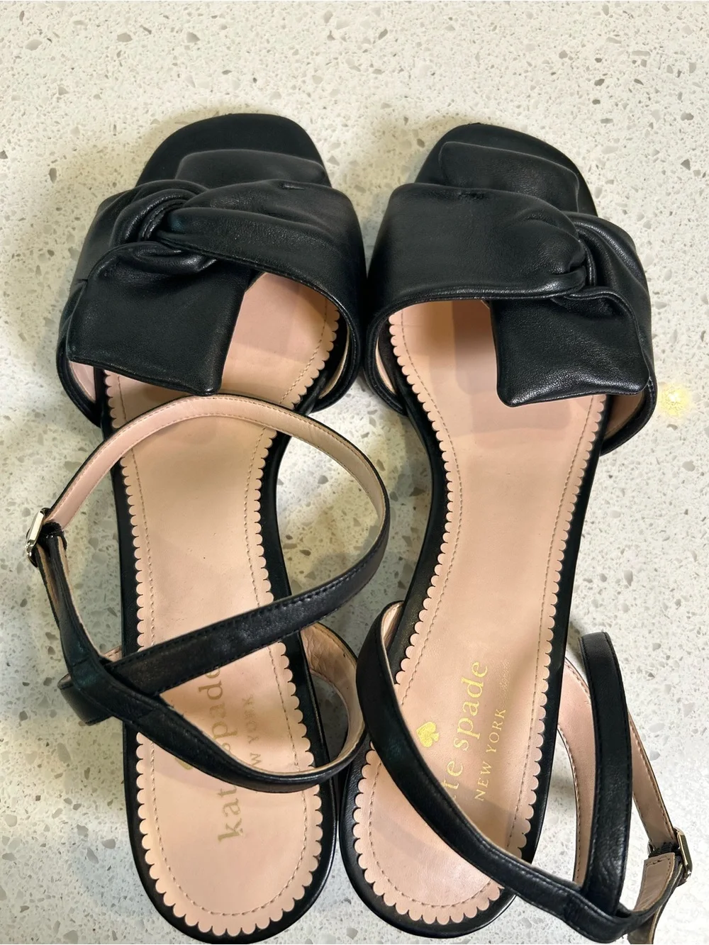 kate spade Black Camille Leather Bow Ankle-Strap Sandals Size 11